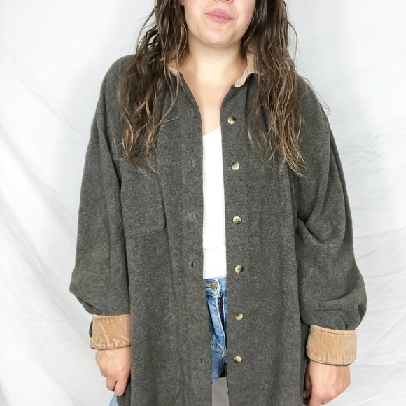 VINTAGE NAUTICA | Women's Large Brown Sherpa Teddy Fleece Oversized Shirt Jacket - Picture 7 of 7